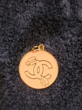 CHANEL Peach Enamel CC Camellia Round Charm Pendant